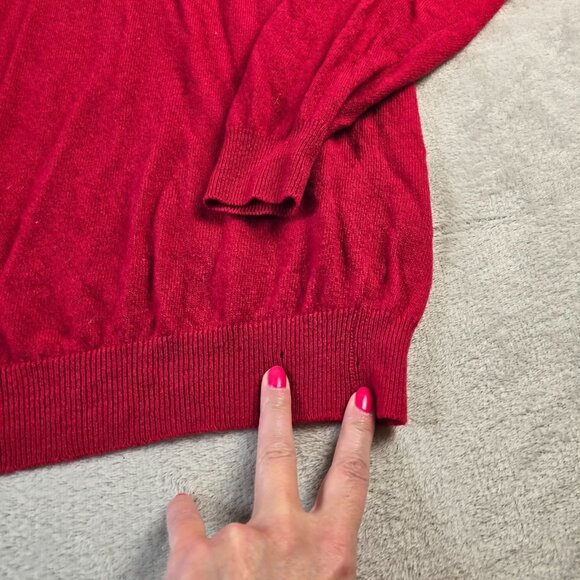 Vintage Cashmere Sweater Womens 38 Small Red Snow Lotus Soft FLAW Cutter Piece - Picture 8 of 15